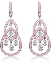 Genevive Jewelry - Cubic Zirconia Sterling Silver Double Teardrop Chandelier Earrings - Lyst
