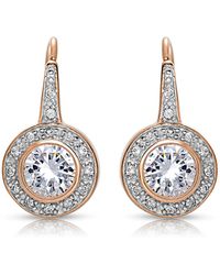 Genevive Jewelry - Cubic Zirconia Sterling Silver Round Stud Drop Euro Earrings - Lyst