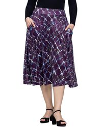 24seven Comfort Apparel - Purple Print Elastic Waist Pocket Midi Skirt - Lyst
