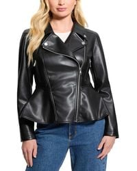 Guess - Ivy Faux-leather Peplum Moto Jacket - Lyst
