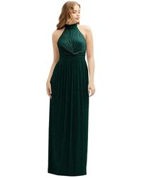 After Six - Plus Size Band Collar Halter Open-back Metallic Pleated Maxi Dress - Lyst