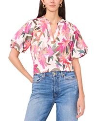 Vince Camuto - Split-neck Floral-print Top - Lyst