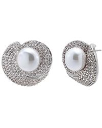 By Adina Eden - Pave Looped Imitation Pearl Stud Earring - Lyst