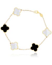 The Lovery - Large Mother Of Pearl And Onyx Mixed Clover Bracelet 14k Gold - Lyst