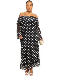 FASHION-SZN CURVE - Mesh Polka Dot Long Sleeve Midi Dress - Lyst