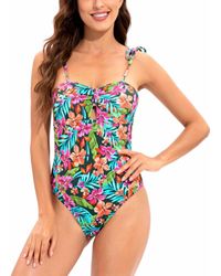 Lucky Brand - Floral-print Vibrant Tie-shoulder Keyhole One-piece Swimsuit - Lyst