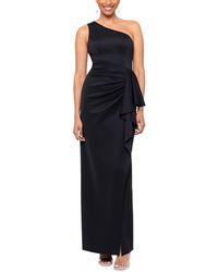 Xscape - Petite One-shoulder Side-drape High-slit Gown - Lyst
