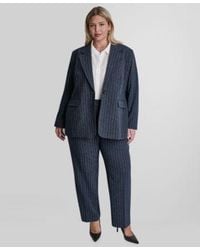 DKNY - Boucle Pinstripe Oversized One Button Blazer Pleated Trouser - Lyst