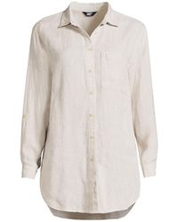 Lands' End - Linen Roll Sleeve Over D Relaxed Tunic Top - Lyst