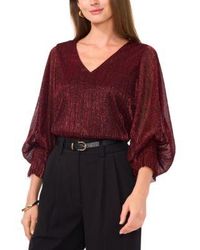 Vince Camuto - Metallic V Neck Sheer Sleeve Top - Lyst