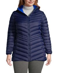 Lands' End - Plus Size Wanderweight Packable Down Hooded Long Jacket - Lyst