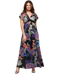 24seven Comfort Apparel - V Neck Empire Waist Cap Sleeve Maxi Dress - Lyst