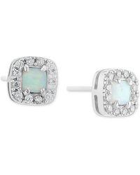 Macy's - Simulated Opal & Pave Halo Square Stud Earrings - Lyst
