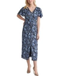 Jones New York - Petite Printed Flutter-sleeve Shirred Dress - Lyst