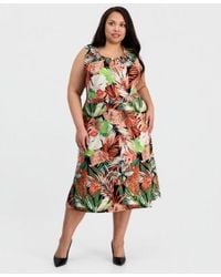 Kasper - Plus Size Printed Pleat Neck Sleeveless Top Pull On Flare Midi Skirt - Lyst