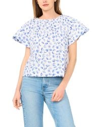 Cece - Floral Ruffle-sleeve Crewneck Cotton Top - Lyst