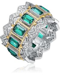 Rachel Glauber - Ra White Gold Plated And 14k Gold Plated Emerald Cubic Zirconia Cocktails Ring - Lyst