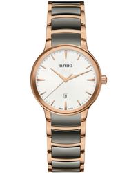 Rado - Swiss Centrix Gray Ceramic & Rose Gold Pvd Bracelet Watch 31mm - Lyst