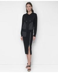 DKNY - Pull On Zip Trim Fitted Midi Pencil Skirt Hooded Sweater - Lyst