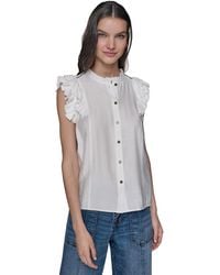 Karl Lagerfeld - Ruffled-sleeve Button-front Blouse - Lyst