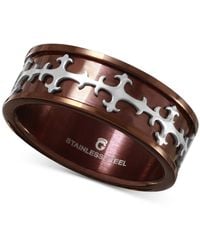 Macy's Two-tone Embellished Ring In Stainless Steel - Brown