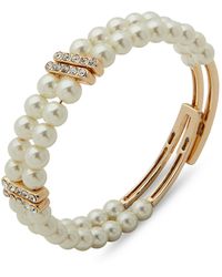 Anne Klein - Gold-tone Pave & Imitation Pearl Double-row Coil Bracelet - Lyst