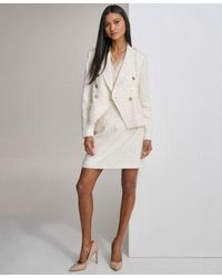 Karl Lagerfeld - Tweed Double Breasted Blazer Tweed Pencil Skirt Strappy Neck Sleeveless Top - Lyst