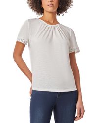Jones New York - Solid Drapey Lace-trimmed Top - Lyst