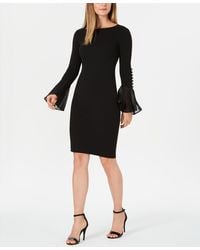 Calvin Klein - Chiffon-bell-sleeve Sheath Dress - Lyst