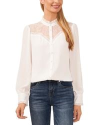 Cece - Lace Inset Ruffle Collar Shirt - Lyst