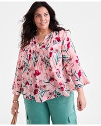 Style & Co. - Plus Size Printed V-neck Ruffle-cuff Blouse - Lyst