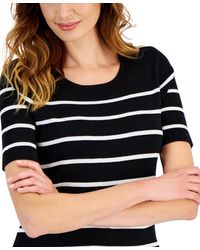 Tahari - Striped Round-neck Short-sleeve Sweater Top - Lyst