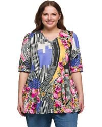 24seven Comfort Apparel - Plus Size Print Elbow Sleeve V-neck Henley Tunic Top - Lyst