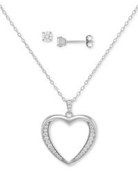 Giani Bernini - 2-pc. Set Cubic Zirconia Open Heart Pendant Necklace & Solitaire Stud Earrings - Lyst