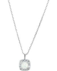 Macy's - Simulated Opal & Pave Halo Square Pendant Necklace - Lyst