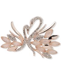 Anne Klein - Rose Gold-tone Pave & Mother-of-pearl Swan Pin - Lyst