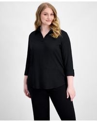 Anne Klein Essentials - Plus Size 3/4-sleeve Textured Top - Lyst