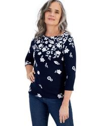 Style & Co. - Printed Pima Cotton Boat-neck 3/4-sleeve Top - Lyst