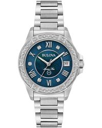 Bulova - Diamond Accent Marine Star Stainless Steel Bracelet Watch 32mm 96r215 - Lyst