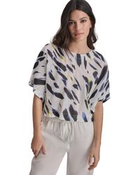DKNY - Printed Linen Drop-shoulder Short-sleeve Crop Top - Lyst