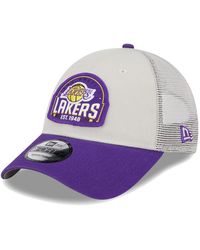 KTZ - Khaki/purple Los Angeles Lakers Throwback Patch Trucker 9forty Adjustable Hat - Lyst