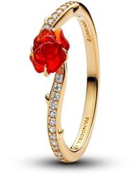 PANDORA - Disney Beauty And The Beast Enchanted Rose Ring - Lyst