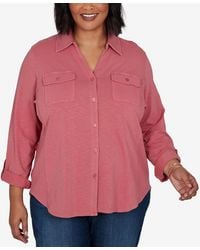 Ruby Rd. - Plus Size Rib Trim Button Front Knit Top - Lyst