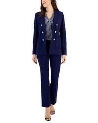 Anne Klein - Faux Double Breasted Blazer Printed Pleat Front Top Pull On Slash Pocket Pants - Lyst