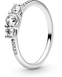 PANDORA - Cubic Zirconia Timeless Clear Three-stone Ring - Lyst