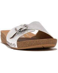 Fitflop - Fitfop Iqushion Adjustable Buckle Metallic-leather Slides - Lyst