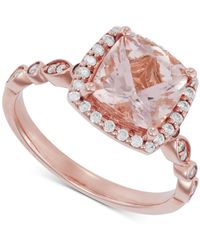 Macy's Morganite (2 Ct. T.w.) & Diamond (1/3 Ct. T.w.) Halo Ring In 14k Rose Gold - Pink