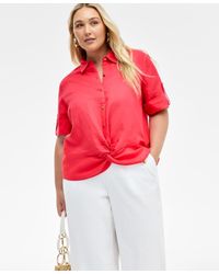 INC International Concepts - Plus Size Linen-blend Twist-hem Shirt - Lyst