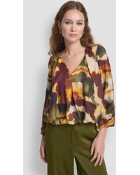 DKNY - Rumpled Voile Printed Long Sleeve Top - Lyst