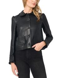 Cece - Ruffle-trim Puff-shoulder Faux Leather Jacket - Lyst